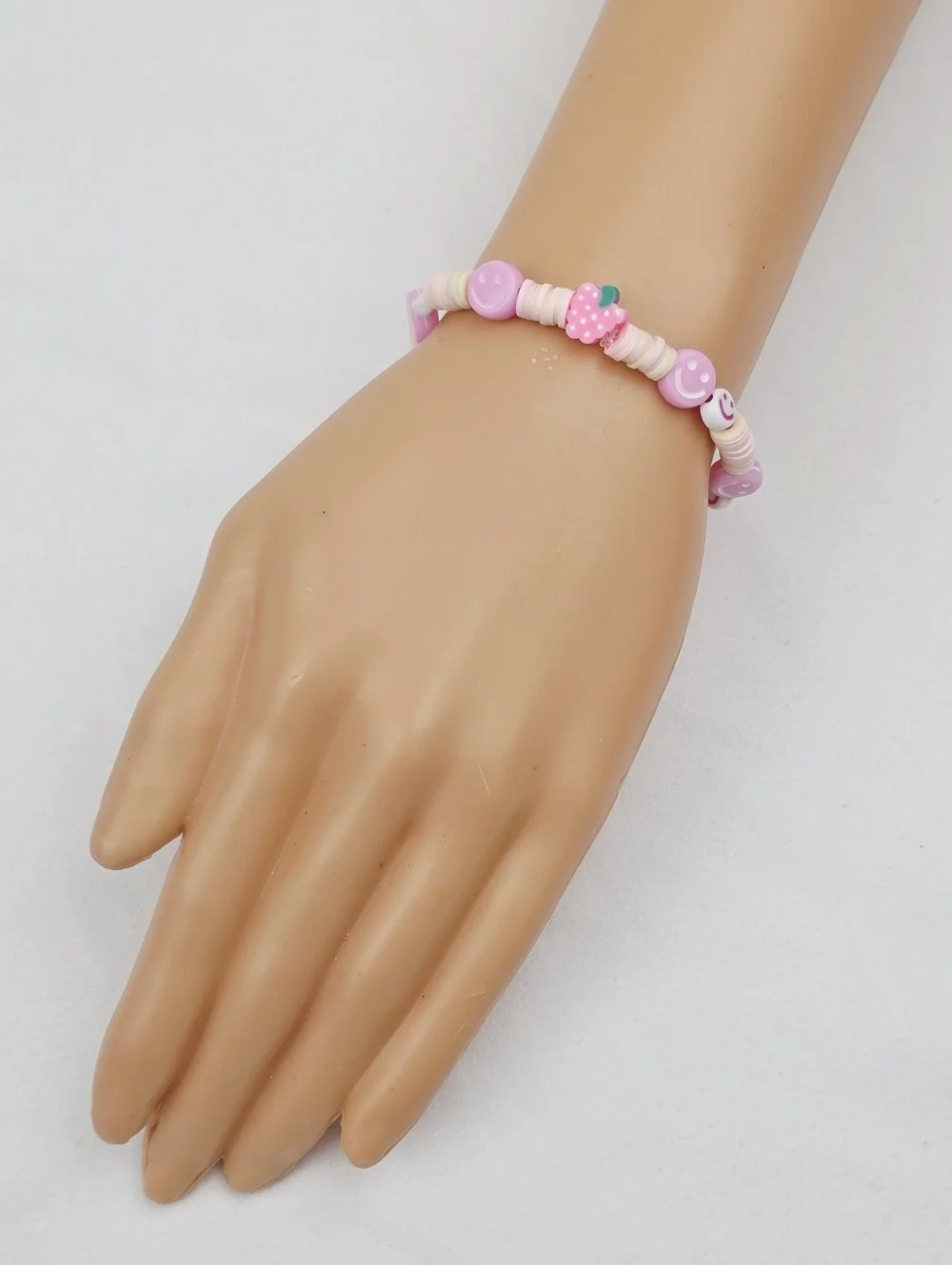 Handmade Clay Bead Smiley Face Strawberry  Bracelet